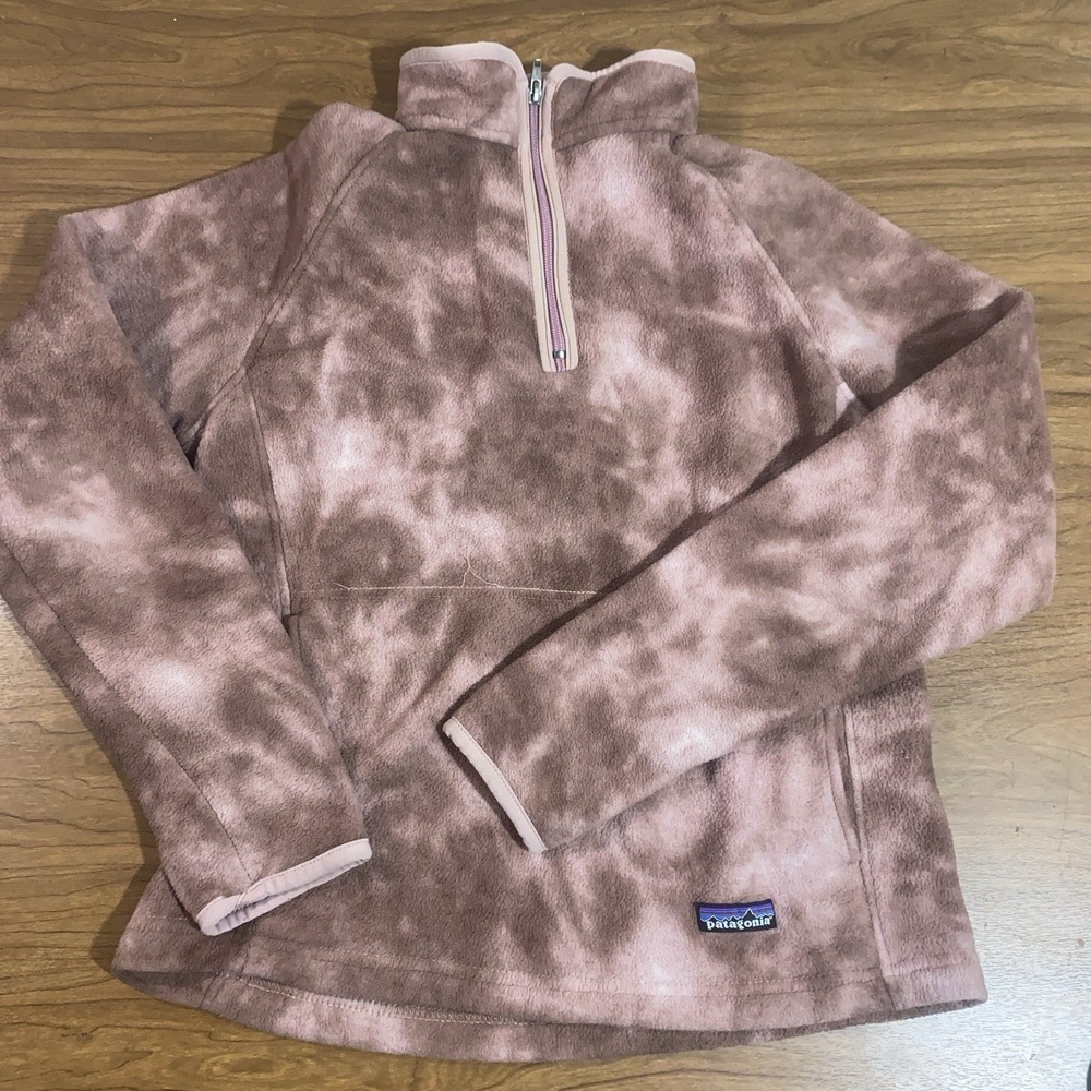 Patagonia Pink Brown Tie-Dye Quarter-Zip Fleece Pullover